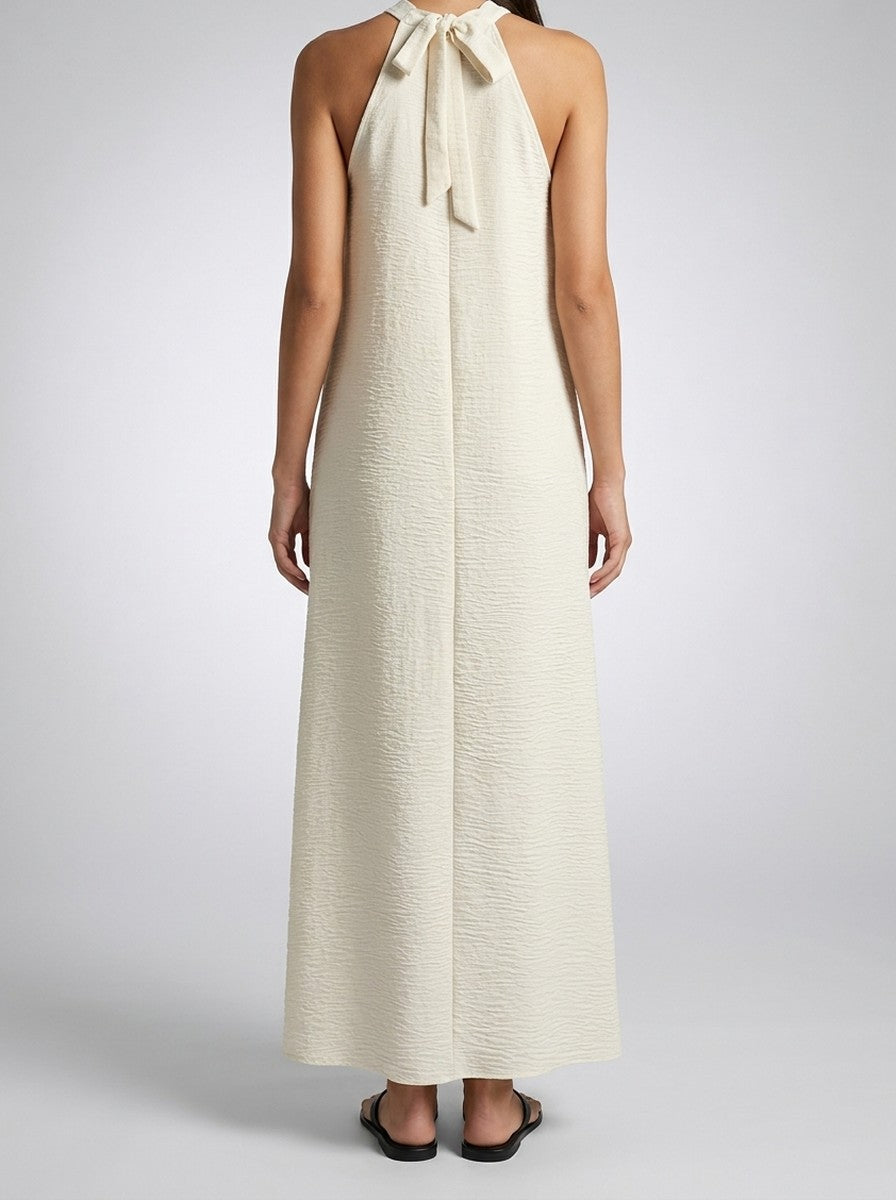 Women's Textured Halter Neck Sleeveless Summer Maxi Dress