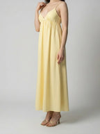 Women's A-Line Maxi Dress with Spaghetti Straps and V-Neck
