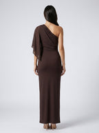Women's Boat Neck Cape Sleeve Ruched Maxi Dress