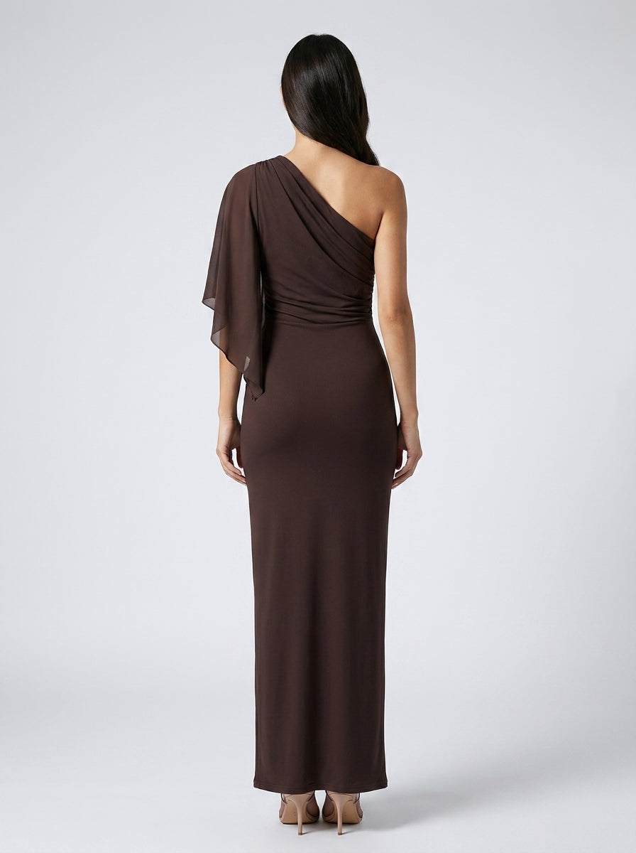 Women's Boat Neck Cape Sleeve Ruched Maxi Dress