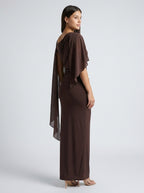 Women's Boat Neck Cape Sleeve Ruched Maxi Dress