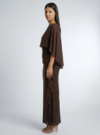 Women's Boat Neck Cape Sleeve Ruched Maxi Dress
