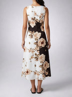 Women's Boho Floral Print Sleeveless Maxi Dress with Round Neck