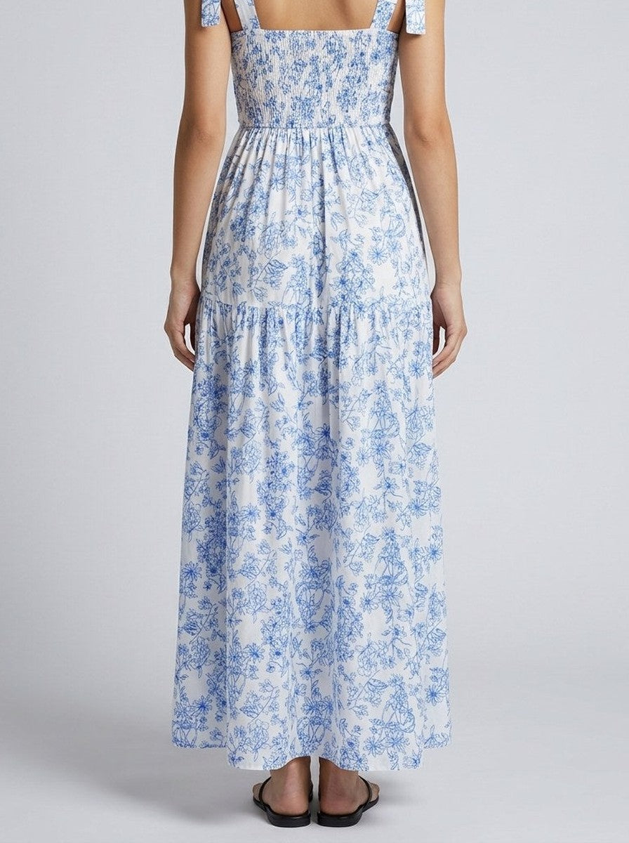 Women's Boho Floral Print Square Neck Tiered Maxi Dress