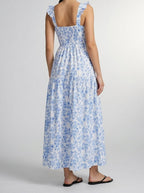 Women's Boho Floral Print Square Neck Tiered Maxi Dress