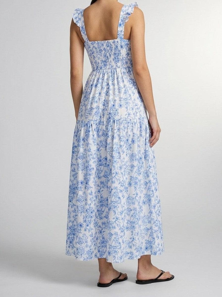 Women's Boho Floral Print Square Neck Tiered Maxi Dress