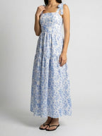 Women's Boho Floral Print Square Neck Tiered Maxi Dress