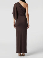 Women's Chiffon Boat Neck Cape Sleeve Ruched Occasion Maxi Dress