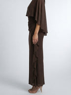 Women's Chiffon Boat Neck Cape Sleeve Ruched Wedding Guest Maxi Dress