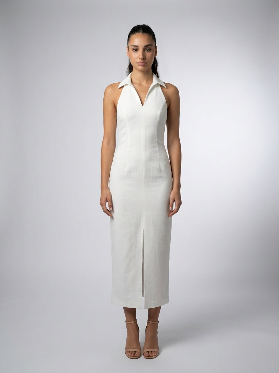 Women's Collared Halter Neck Midi Dress