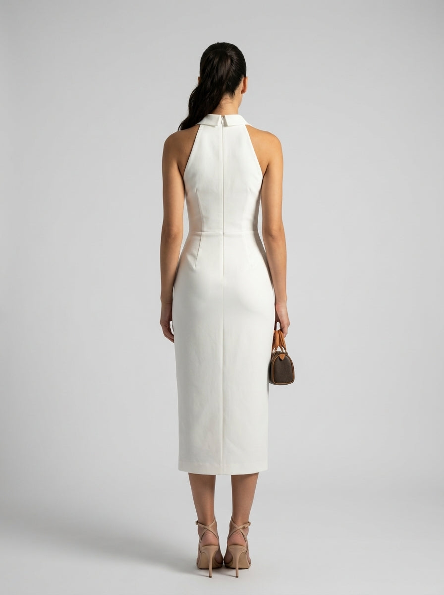 Women's Collared Halter Neck Midi Dress