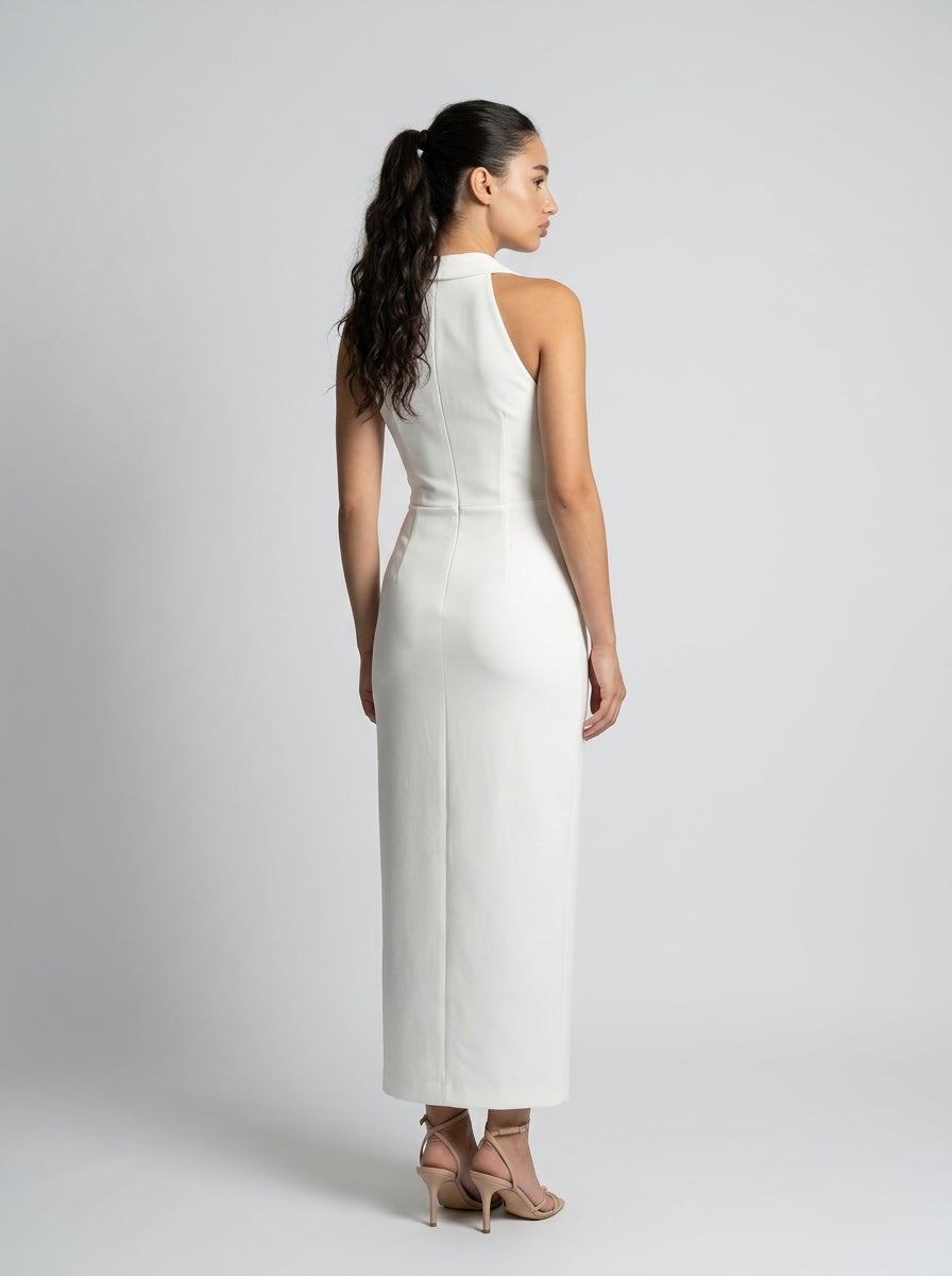 Women's Collared Halter Neck Midi Dress