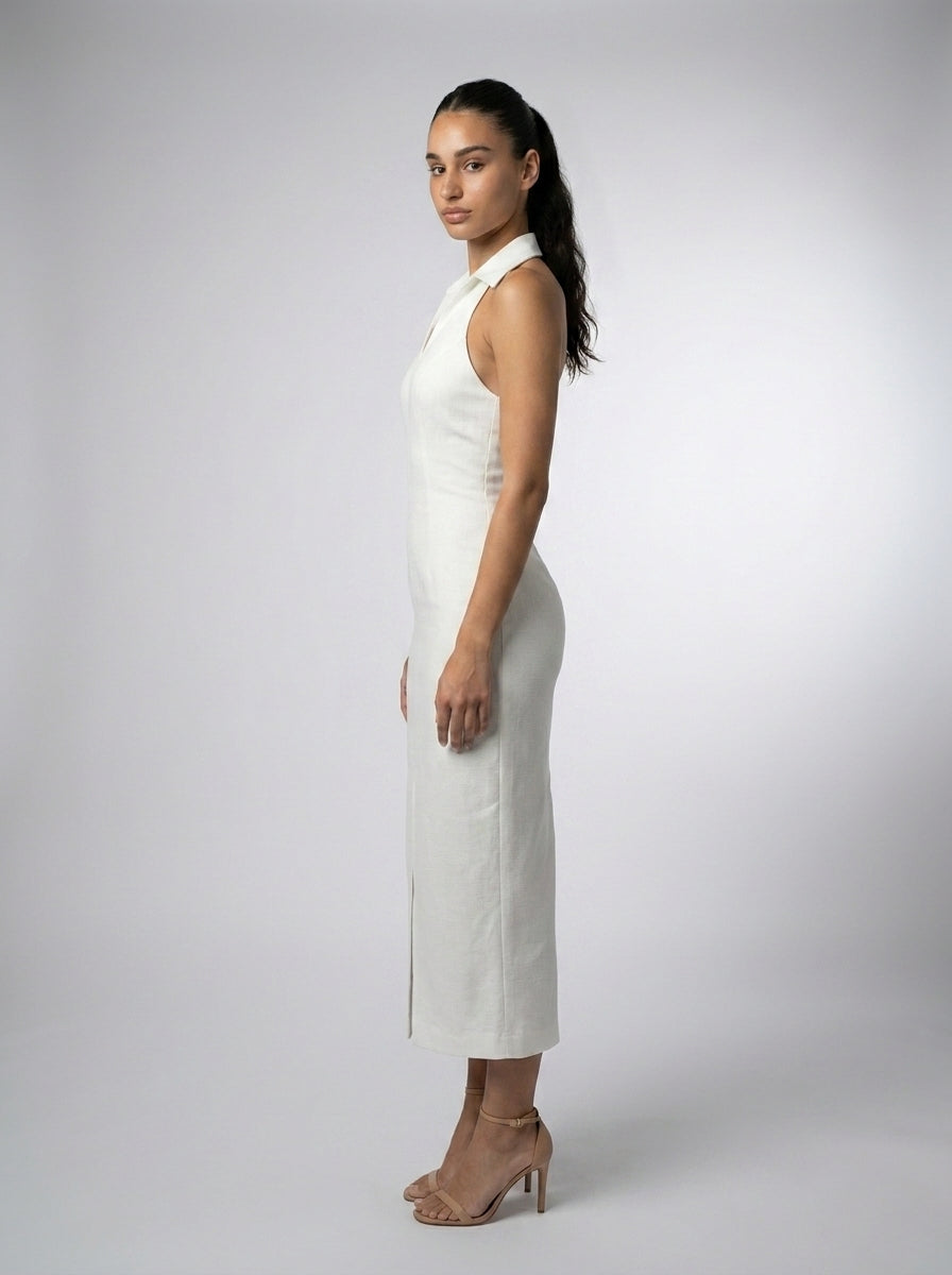 Women's Collared Halter Neck Midi Dress