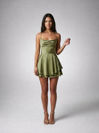 Women's Cowl Neck Spaghetti Strap Mini Dress
