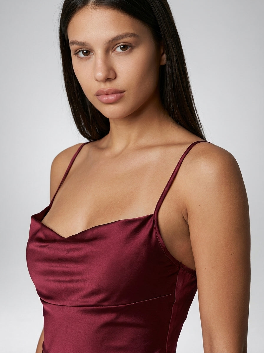 Women's Cowl Neck Spaghetti Strap Mini Dress