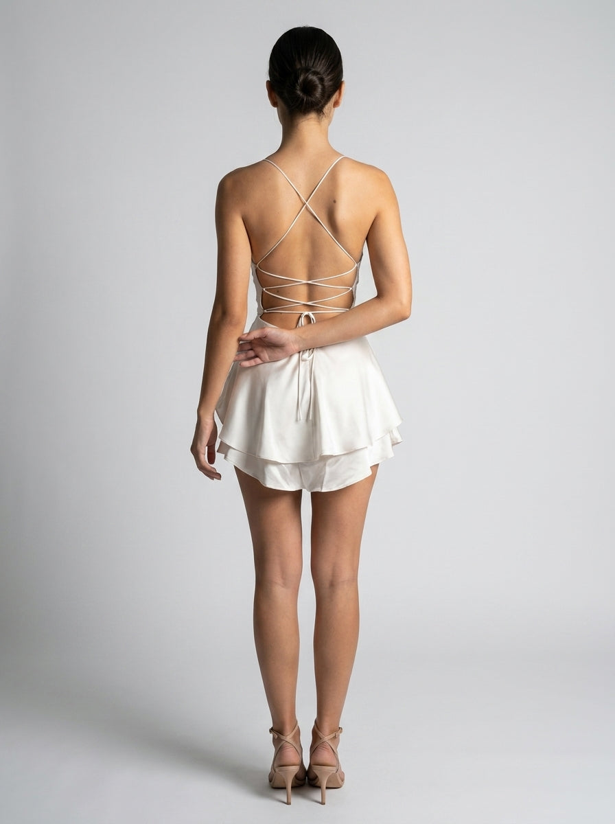 Women's Cowl Neck Spaghetti Strap Mini Dress