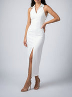 Women's Elegant Collared Halter Neck Wedding Guest Midi Dress