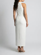 Women's Elegant Collared Halter Neck Wedding Guest Midi Dress