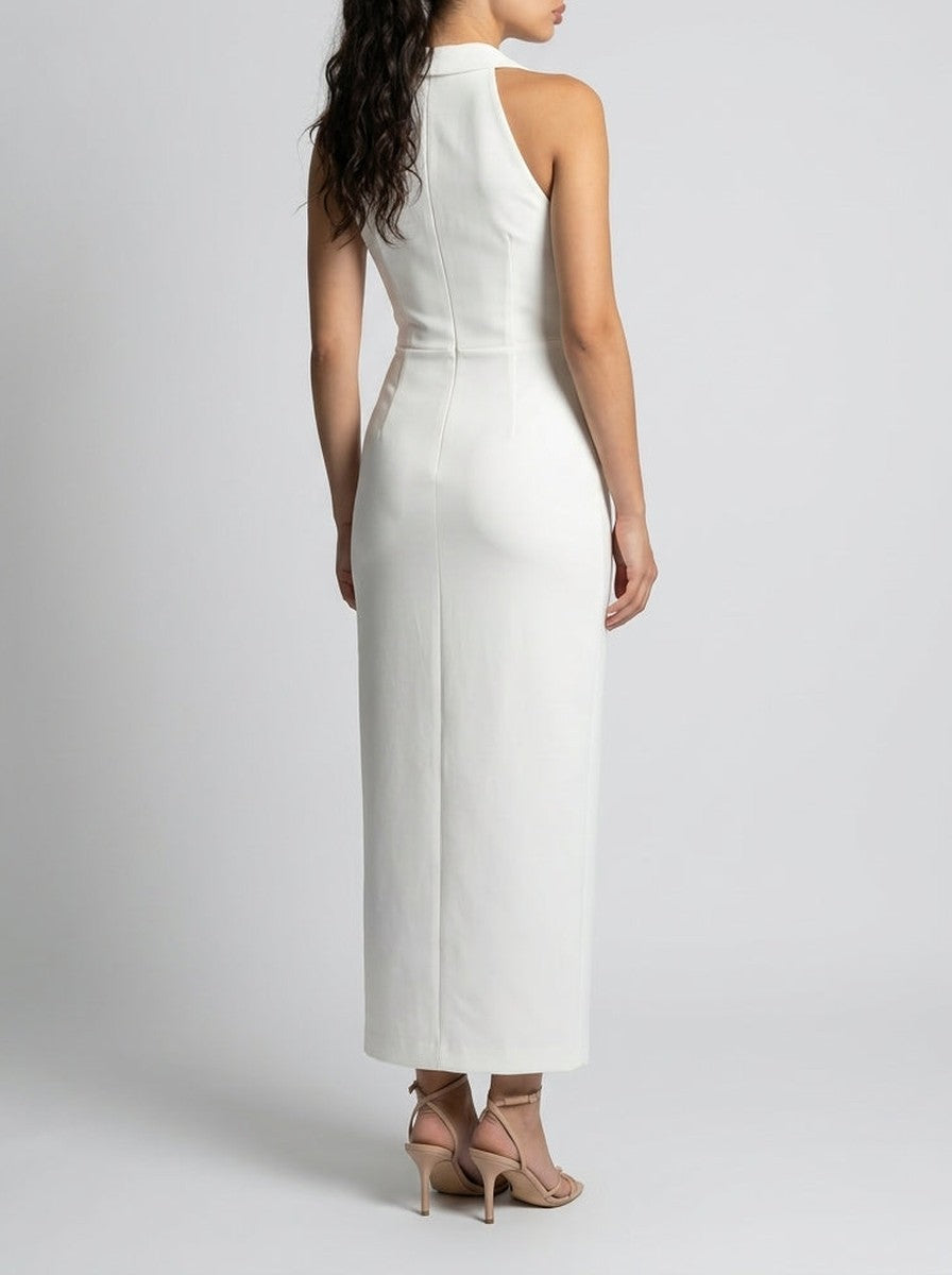 Women's Elegant Collared Halter Neck Wedding Guest Midi Dress