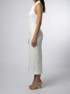 Women's Elegant Collared Halter Neck Wedding Guest Midi Dress
