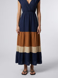 Women's Elegant Colour Block Tiered Occasion Maxi Dress with Cap Sleeve