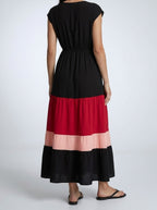 Women's Elegant Colour Block Tiered Occasion Maxi Dress with Cap Sleeve