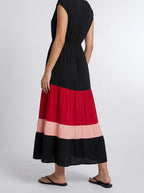 Women's Elegant Colour Block Tiered Occasion Maxi Dress with Cap Sleeve