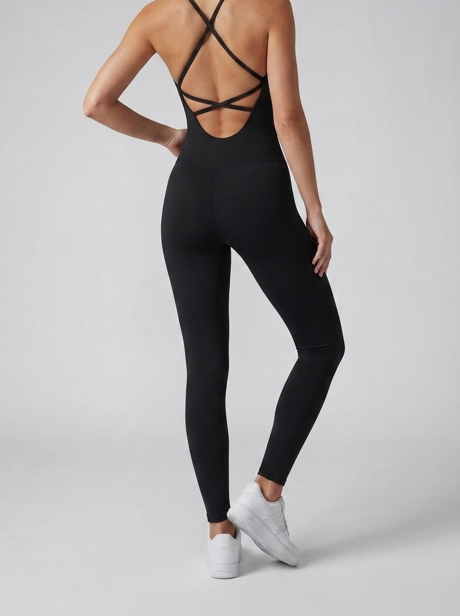 Women's Elegant Cross Back Sleeveless Jumpsuit with Scoop Neck