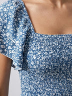 Women's Elegant Floral Print Tiered Occasion Midi Dress with Puff Sleeve