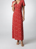 Women's Elegant Floral Short Sleeve Wedding Guest Maxi Dress with V-Neck
