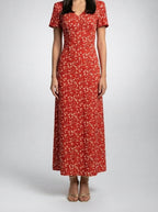 Women's Elegant Floral Short Sleeve Wedding Guest Maxi Dress with V-Neck