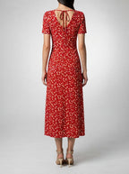Women's Elegant Floral Short Sleeve Wedding Guest Maxi Dress with V-Neck