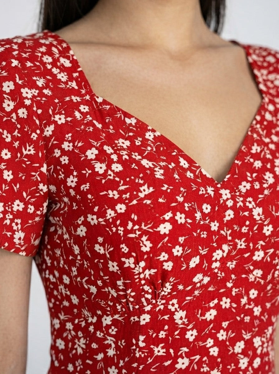 Women's Elegant Floral Short Sleeve Wedding Guest Maxi Dress with V-Neck