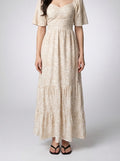 Women's Elegant Floral Tiered Occasion Maxi Dress with Sweetheart Neck