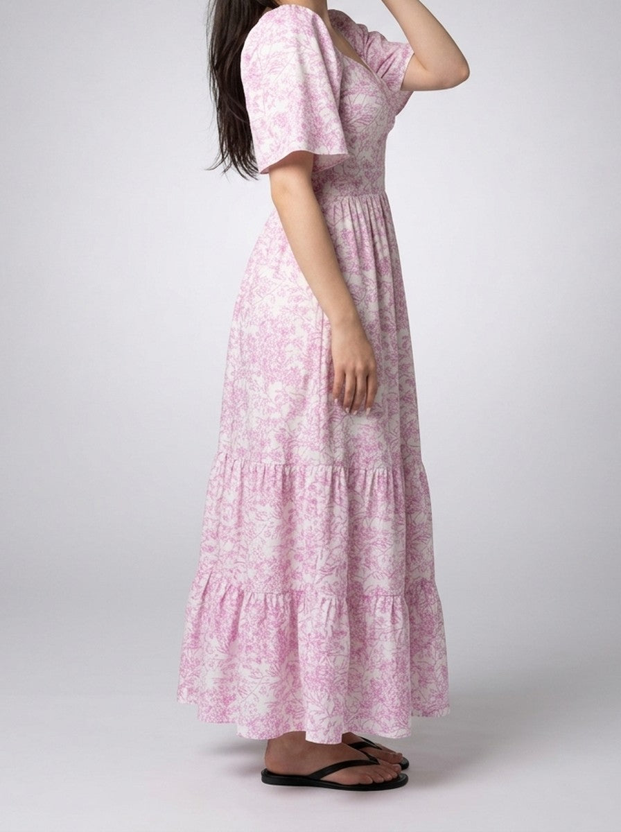 Women's Elegant Floral Tiered Occasion Maxi Dress with Sweetheart Neck