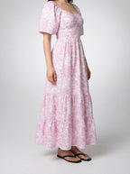 Women's Elegant Floral Tiered Occasion Maxi Dress with Sweetheart Neck