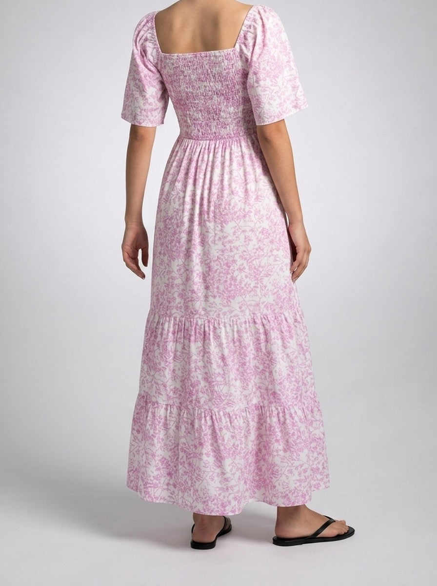 Women's Elegant Floral Tiered Occasion Maxi Dress with Sweetheart Neck