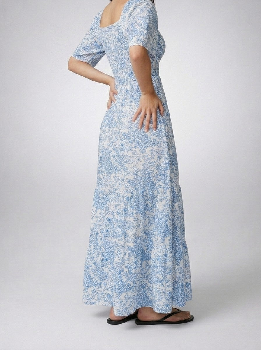 Women's Elegant Floral Tiered Occasion Maxi Dress with Sweetheart Neck
