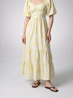 Women's Elegant Floral Tiered Occasion Maxi Dress with Sweetheart Neck