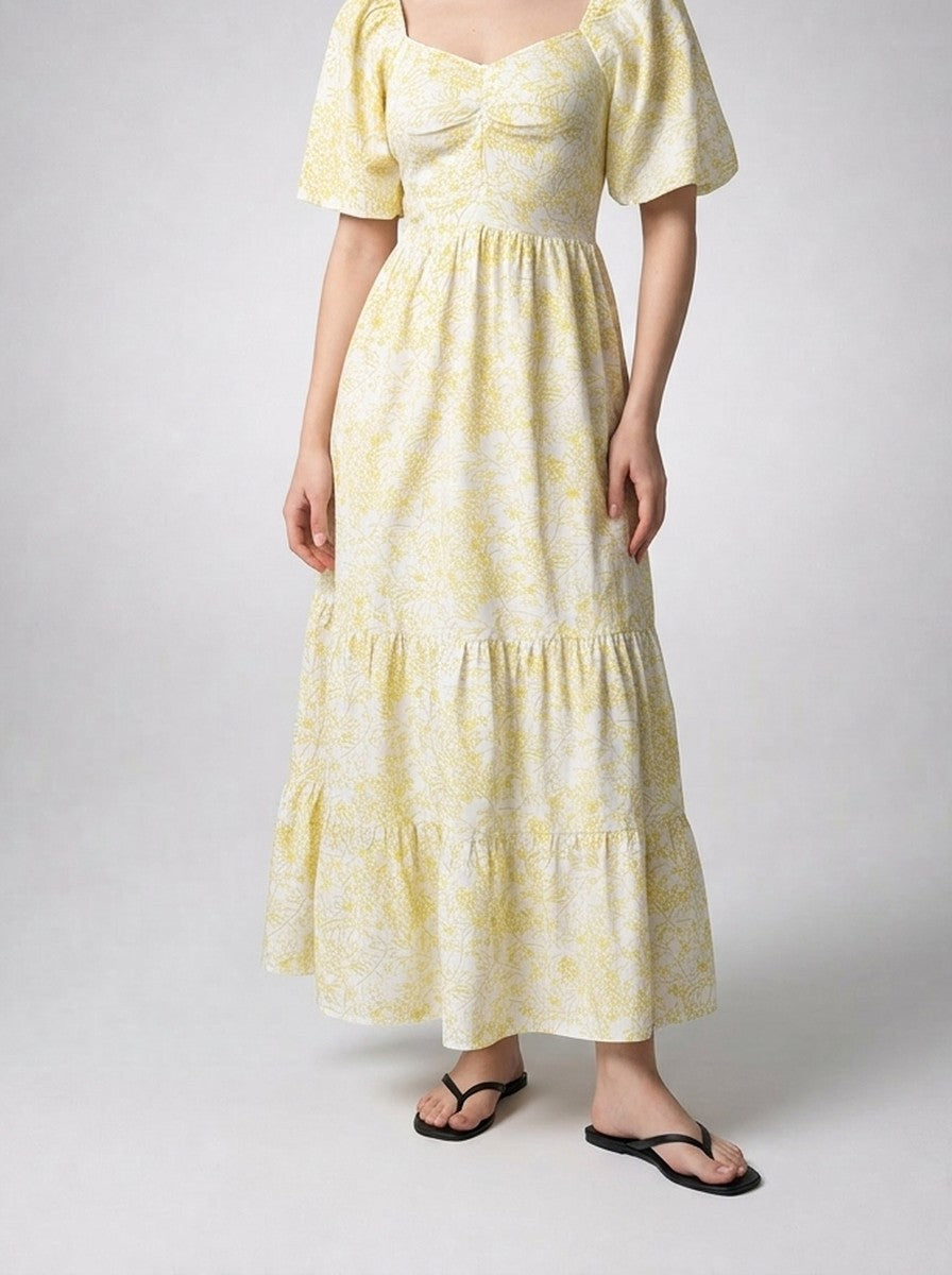 Women's Elegant Floral Tiered Occasion Maxi Dress with Sweetheart Neck