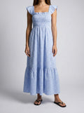 Women's Elegant Gingham Tiered Occasion Maxi Dress with Square Neck