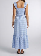 Women's Elegant Gingham Tiered Occasion Maxi Dress with Square Neck