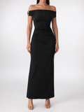 Women's Elegant Off-Shoulder Ruched Wedding Guest Maxi Dress