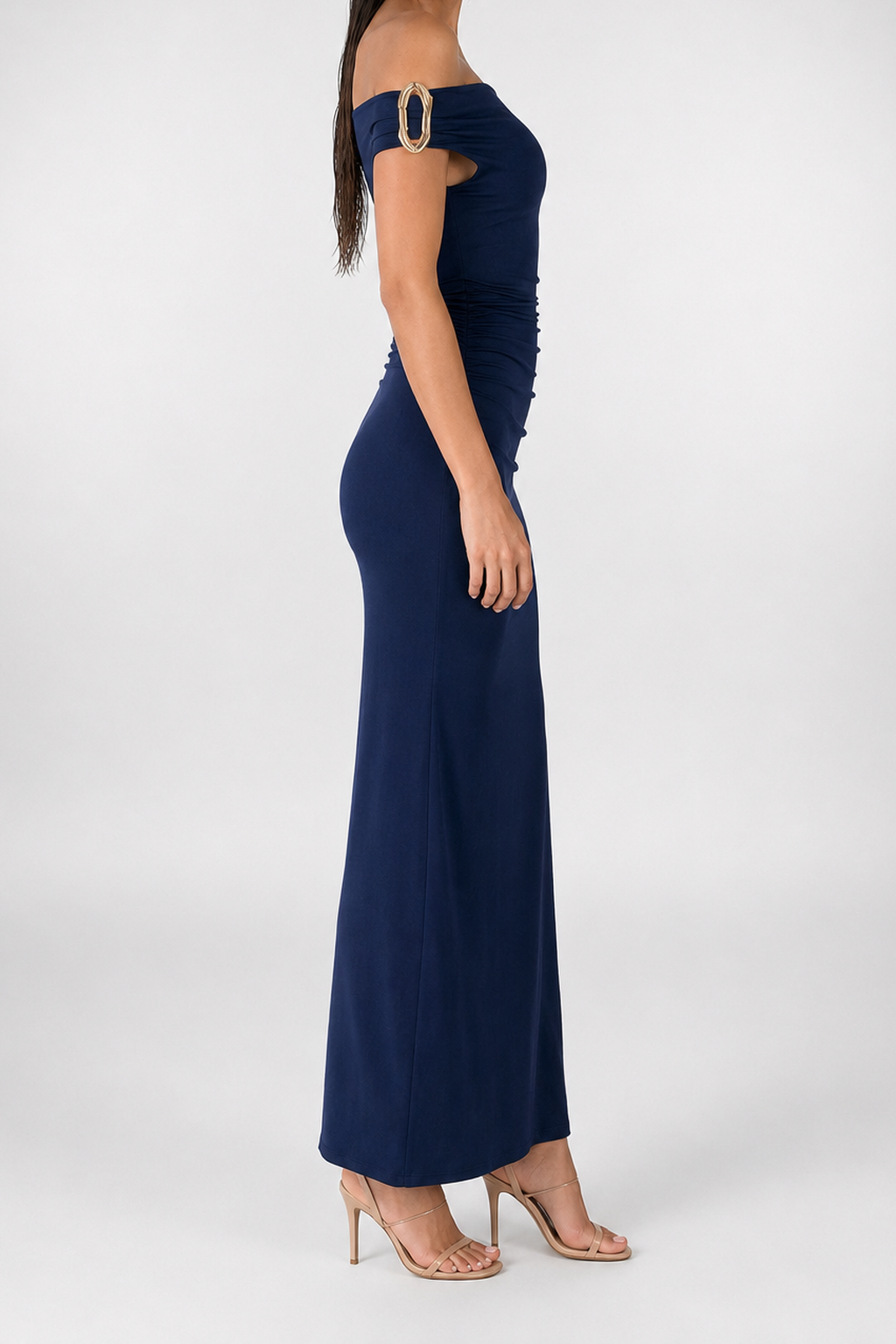 Women's Elegant Off-Shoulder Ruched Wedding Guest Maxi Dress