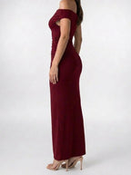 Women's Elegant Off-Shoulder Ruched Wedding Guest Maxi Dress