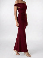 Women's Elegant Off-Shoulder Ruched Wedding Guest Maxi Dress