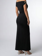 Women's Elegant Off-Shoulder Ruched Wedding Guest Maxi Dress