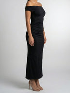 Women's Elegant Off-Shoulder Ruched Wedding Guest Maxi Dress