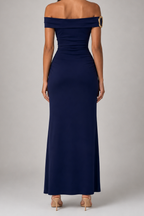 Women's Elegant Off-Shoulder Ruched Wedding Guest Maxi Dress