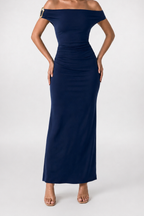 Women's Elegant Off-Shoulder Ruched Wedding Guest Maxi Dress